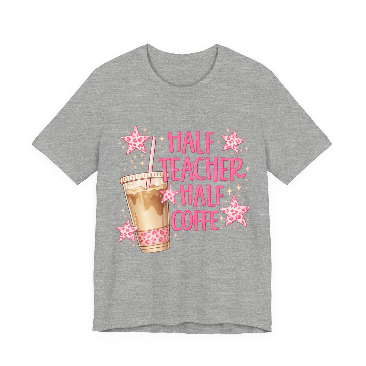 Half Teacher Half Coffee T-Shirt — Cute Pink Iced Coffee Teacher Tee