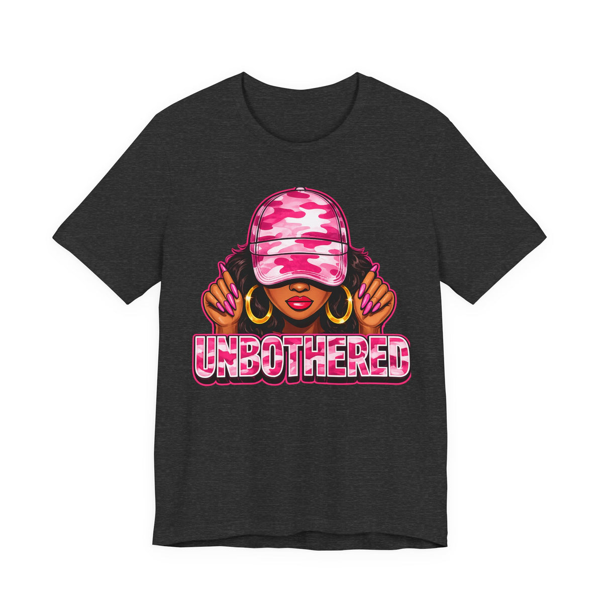 Unbothered Pink Camo Tee — Women’s Graphic 'UNBOTHERED' Shirt