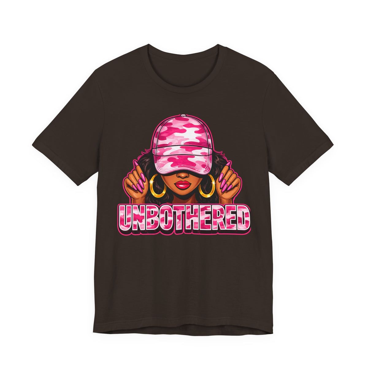 Unbothered Pink Camo Tee — Women’s Graphic 'UNBOTHERED' Shirt