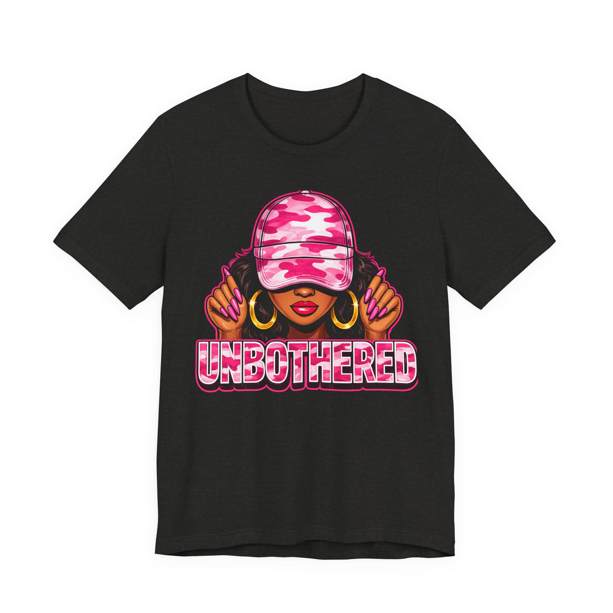 Unbothered Pink Camo Tee — Women’s Graphic 'UNBOTHERED' Shirt