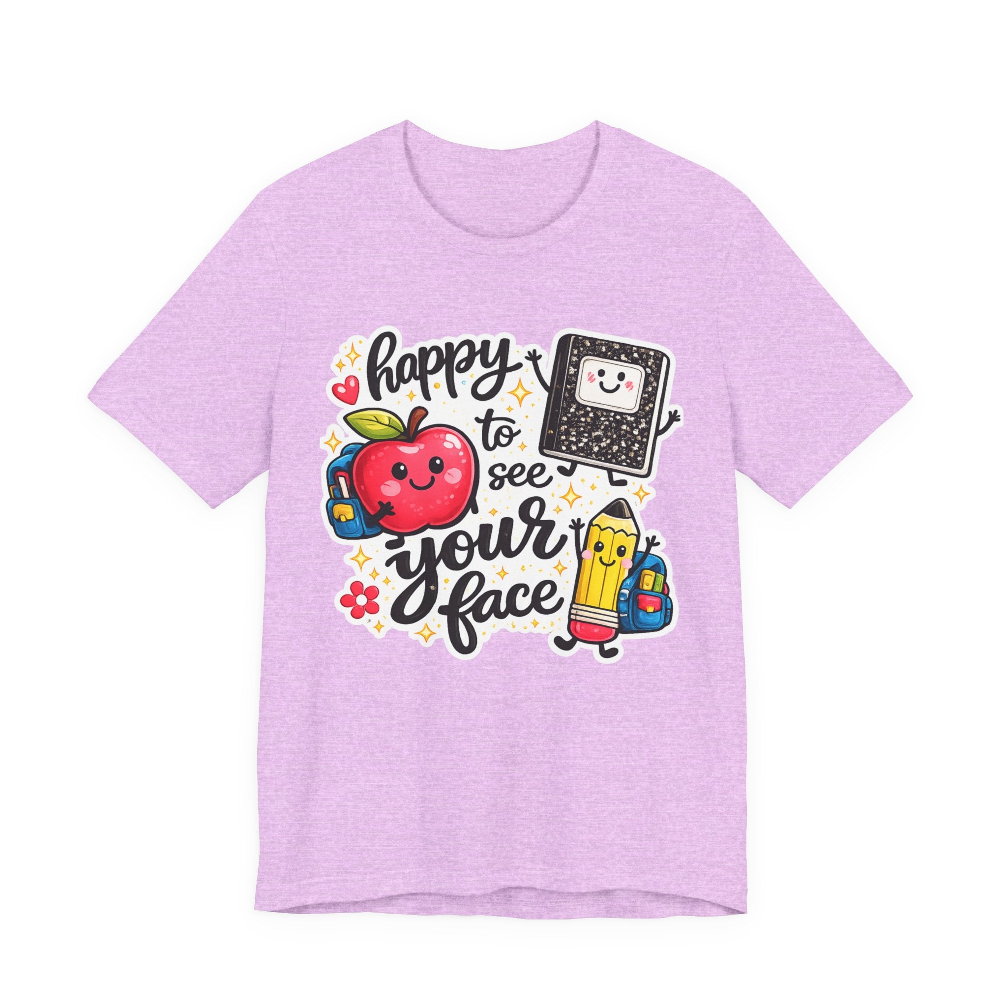 Happy to See Your Face Teacher T-Shirt — Cute School Apple & Pencil Back-to-School Tee