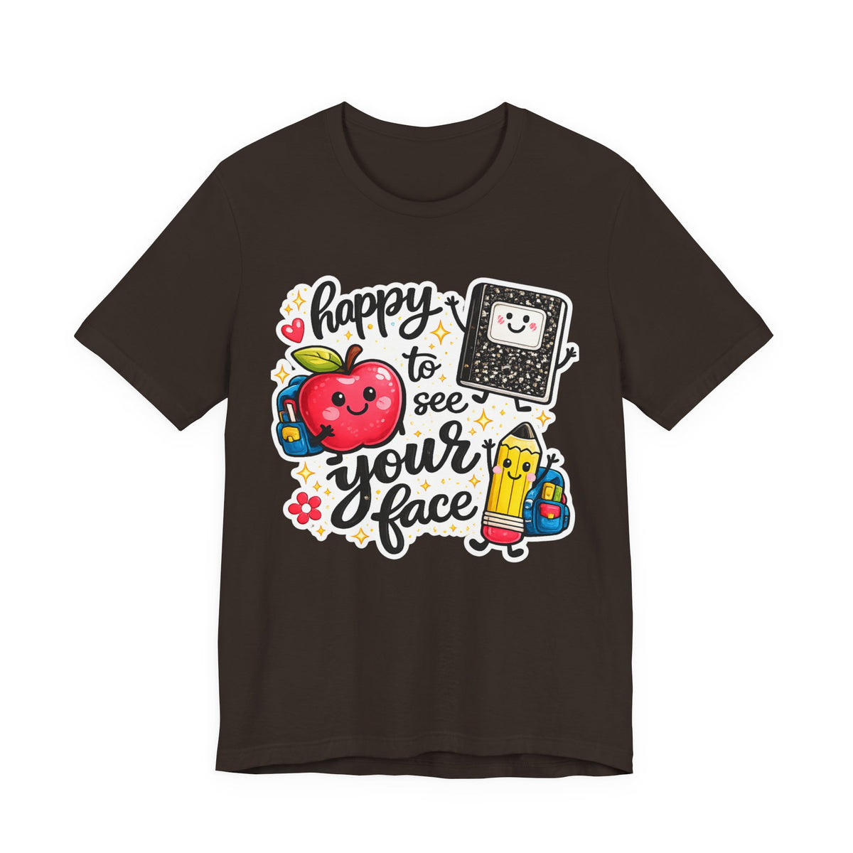 Happy to See Your Face Teacher T-Shirt — Cute School Apple & Pencil Back-to-School Tee