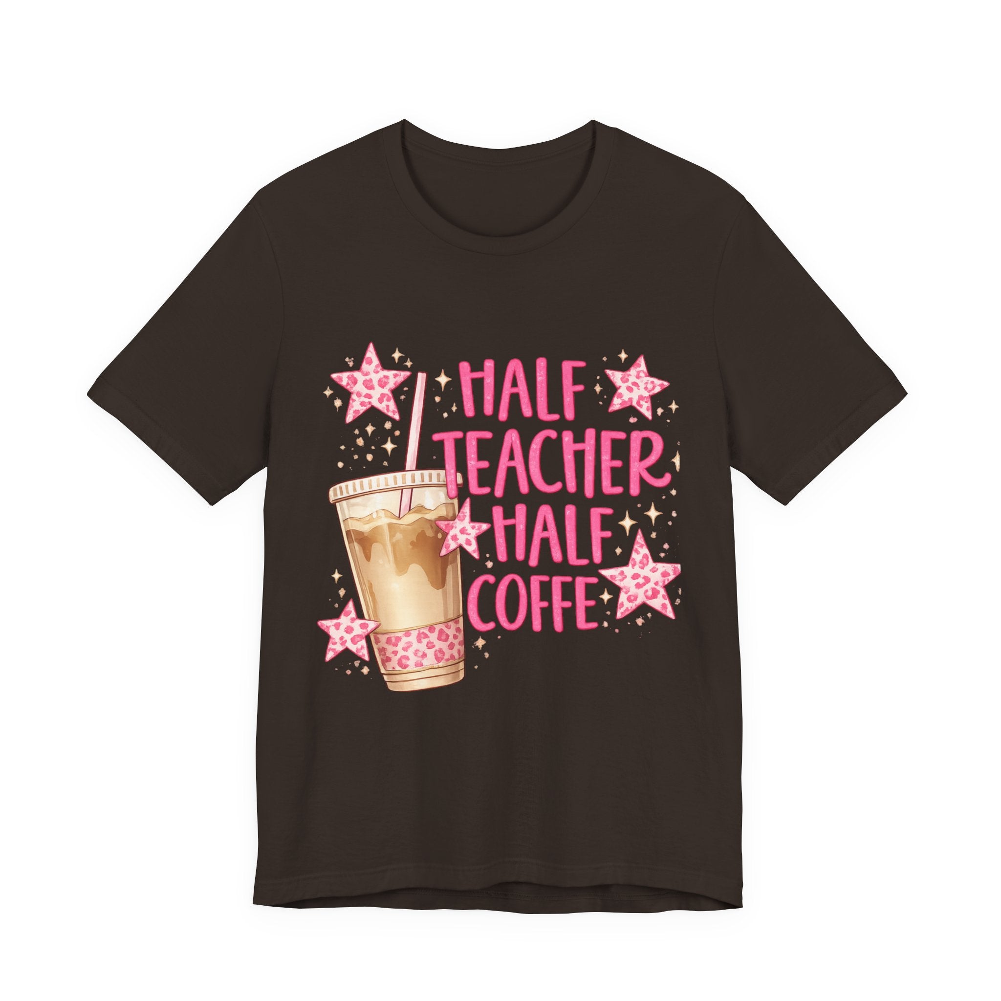 Half Teacher Half Coffee T-Shirt — Cute Pink Iced Coffee Teacher Tee