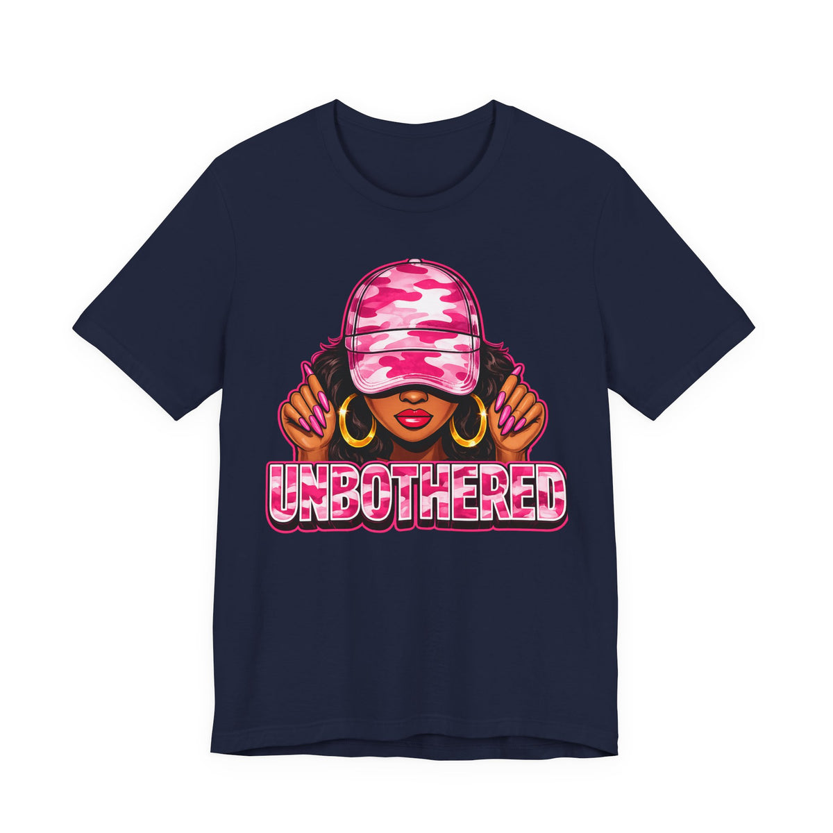 Unbothered Pink Camo Tee — Women’s Graphic 'UNBOTHERED' Shirt