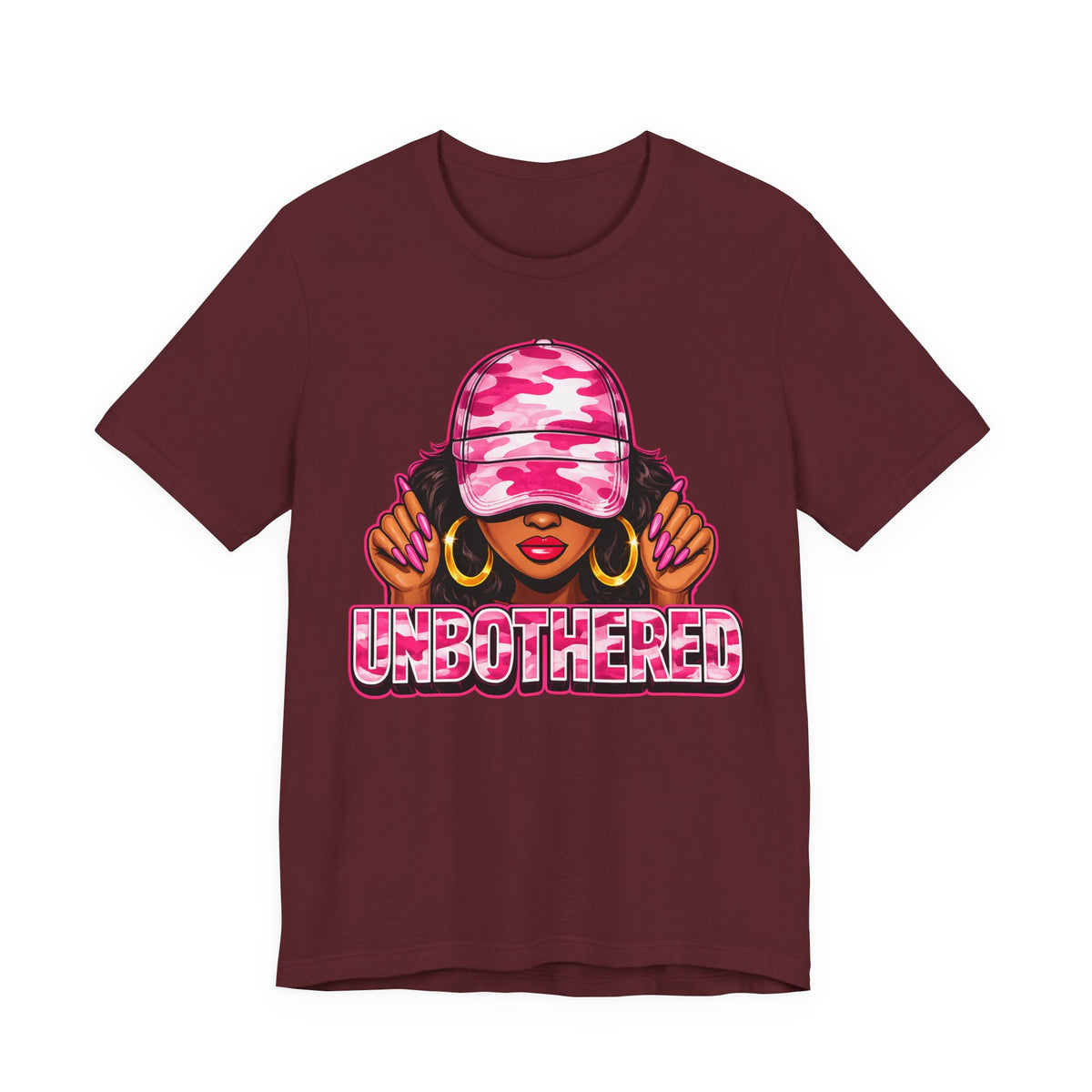 Unbothered Pink Camo Tee — Women’s Graphic 'UNBOTHERED' Shirt