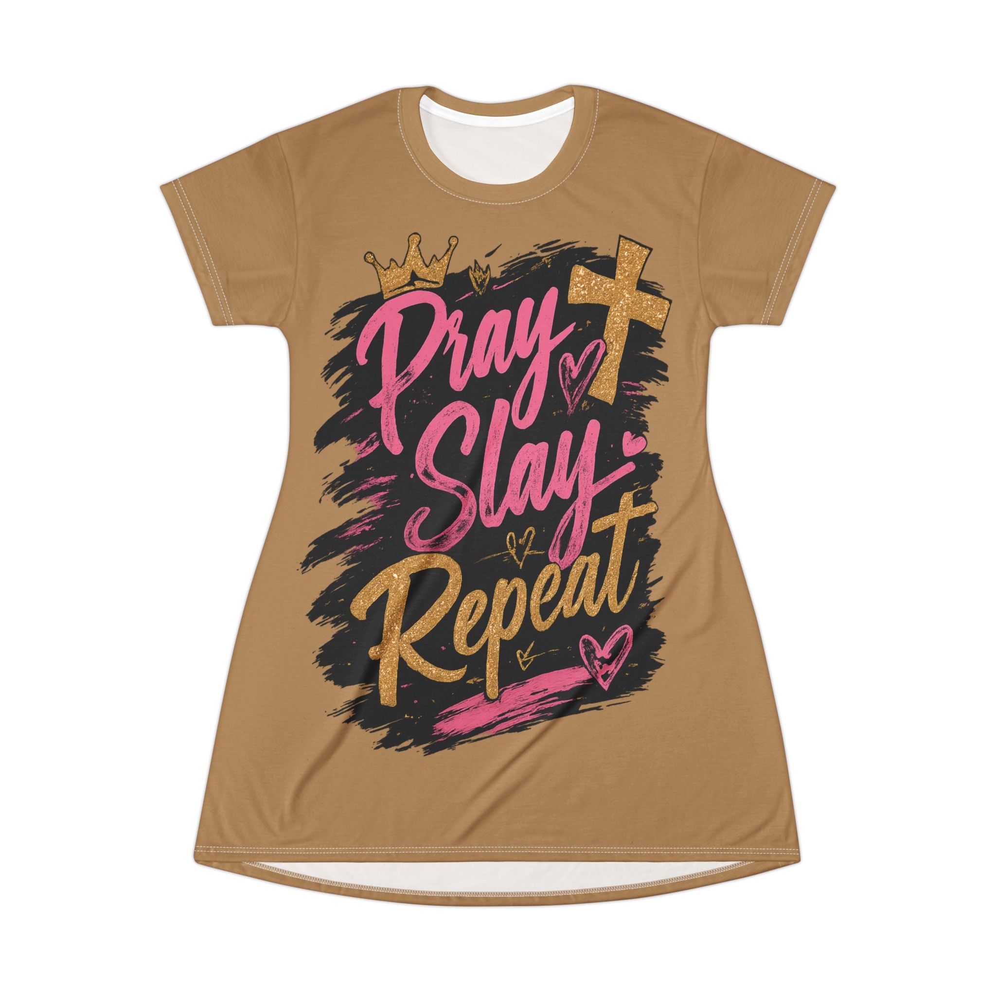 Pray Slay Repeat leopard print T-Shirt Dress | All-over print