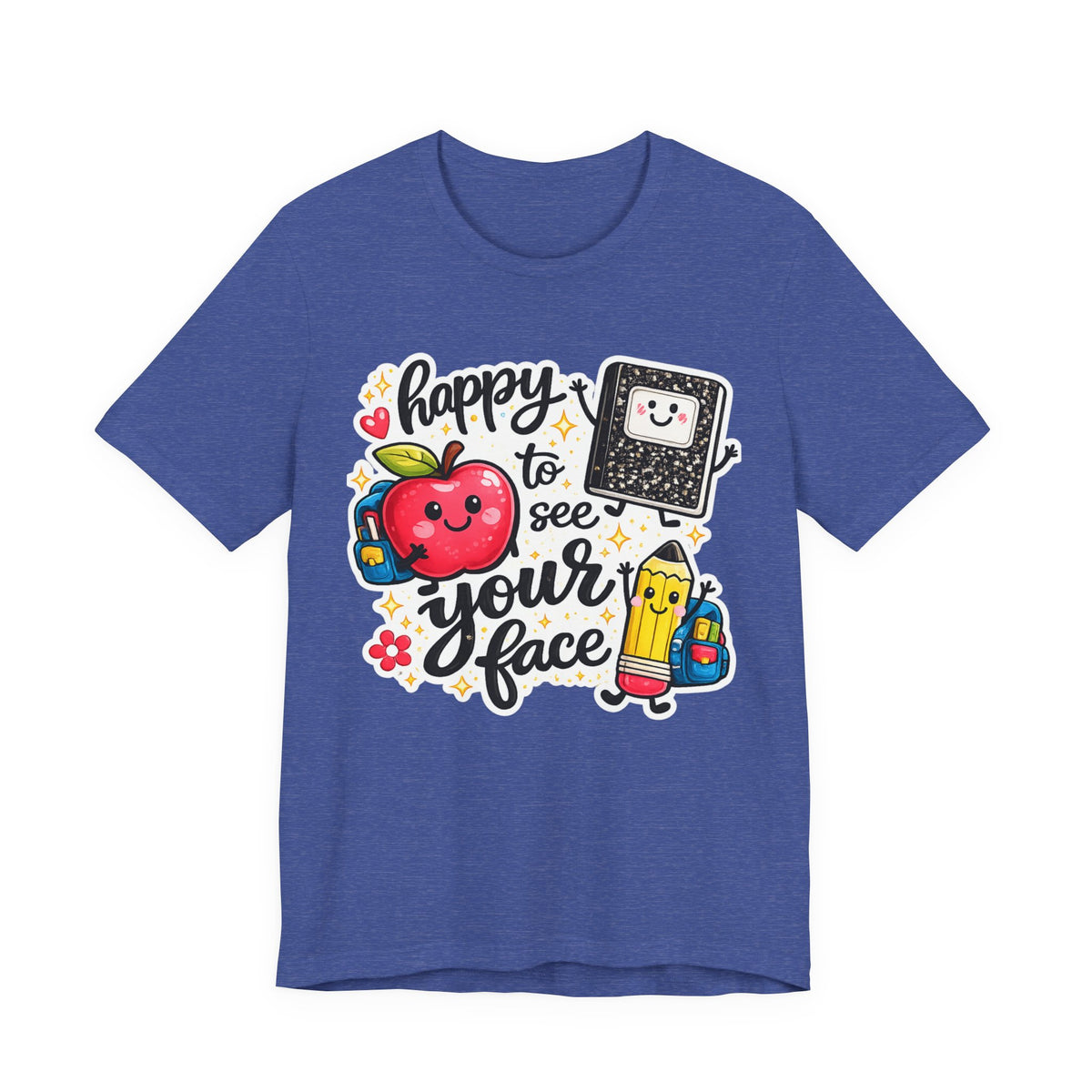 Happy to See Your Face Teacher T-Shirt — Cute School Apple & Pencil Back-to-School Tee