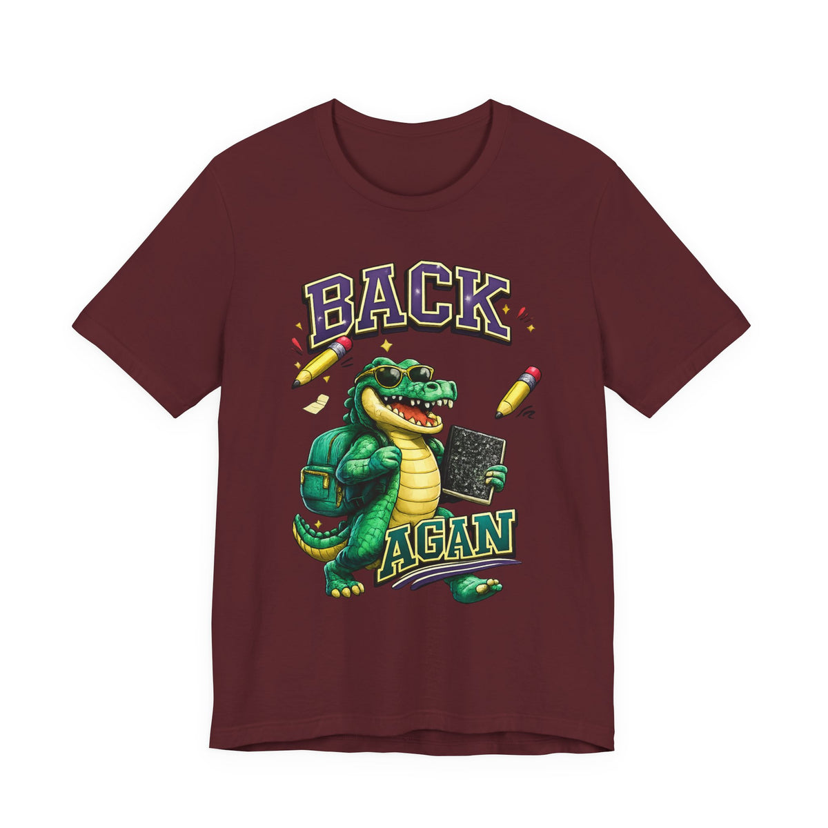 Back Again Crocodile Graphic T-Shirt — Retro School Backpacker Tee