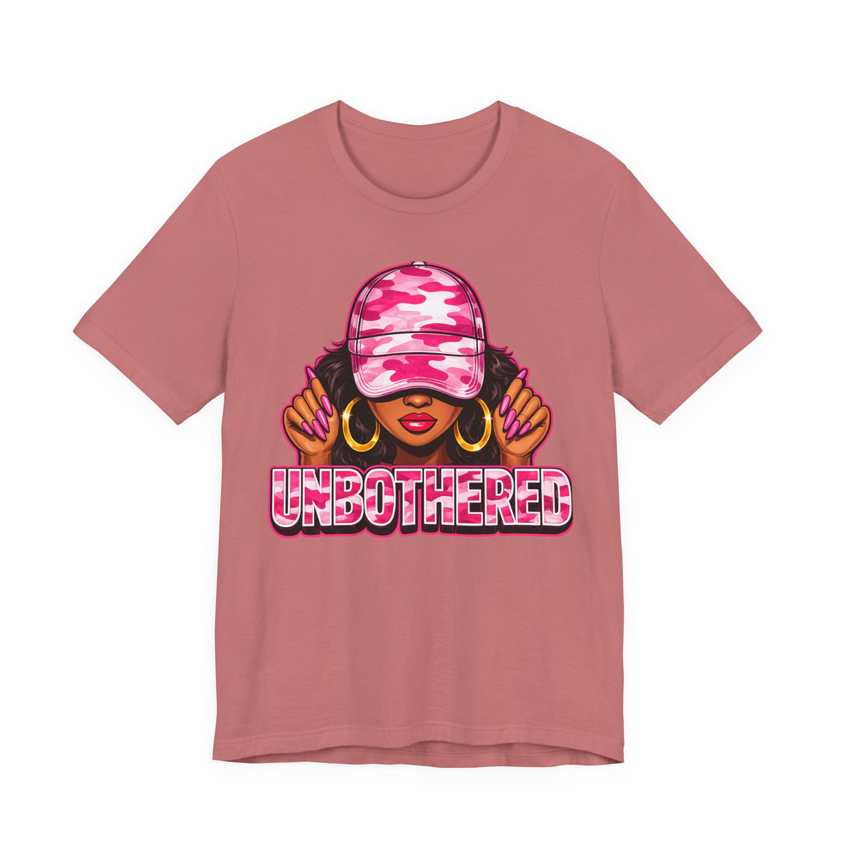 Unbothered Pink Camo Tee — Women’s Graphic 'UNBOTHERED' Shirt