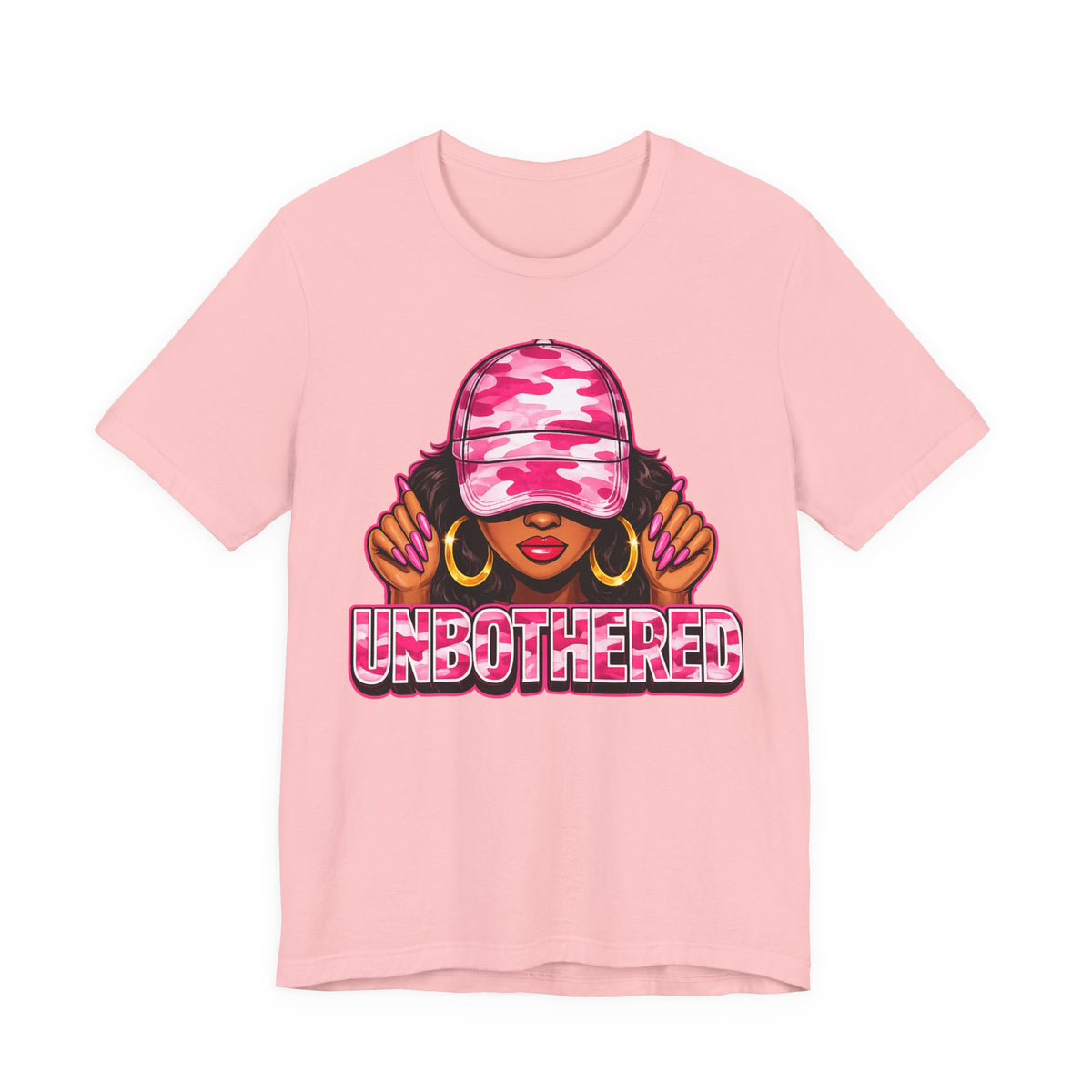 Unbothered Pink Camo Tee — Women’s Graphic 'UNBOTHERED' Shirt