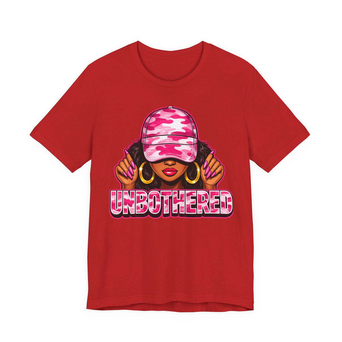 Unbothered Pink Camo Tee — Women’s Graphic 'UNBOTHERED' Shirt
