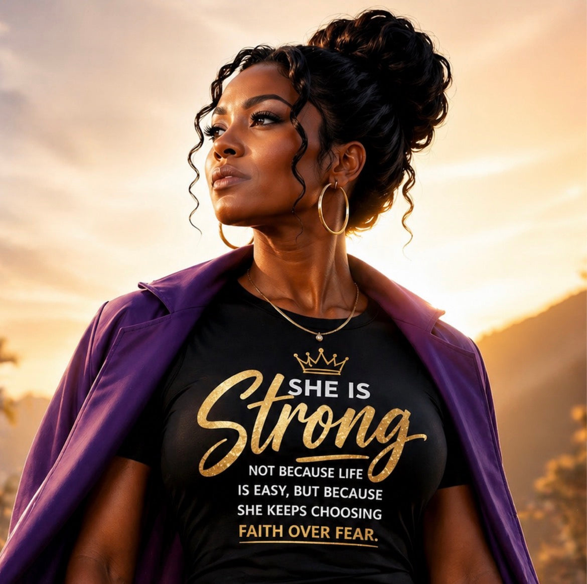 She Is Strong Tee — Inspirational Faith Over Fear Women's Graphic T-Shirt