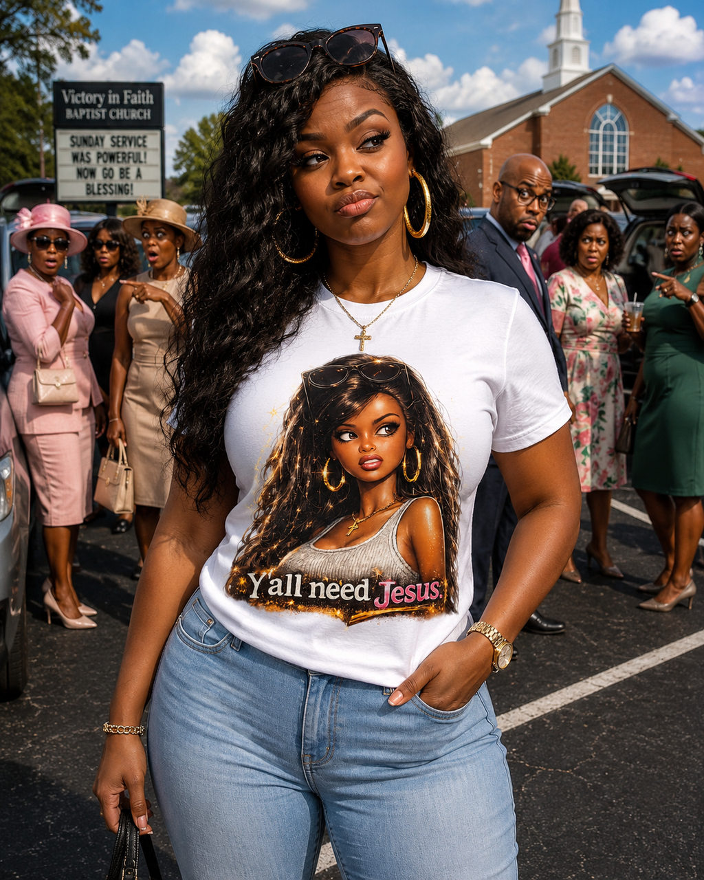 Y'all Need Jesus Tee — Vintage Glam Faith Graphic T-Shirt