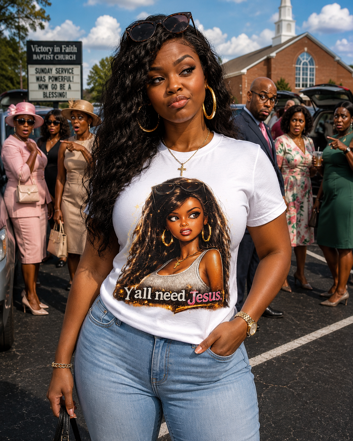Y'all Need Jesus Tee — Vintage Glam Faith Graphic T-Shirt