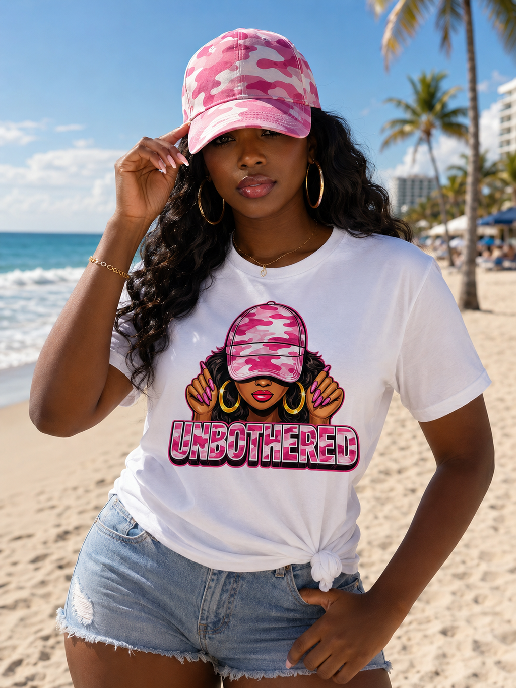 Unbothered Pink Camo Tee — Women’s Graphic 'UNBOTHERED' Shirt