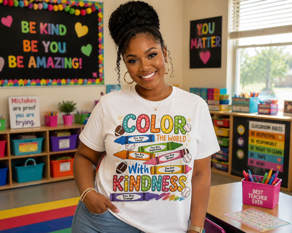 Kindness Crayons Tee - "Color the World with Kindness" Kids/Teacher Graphic T-Shirt