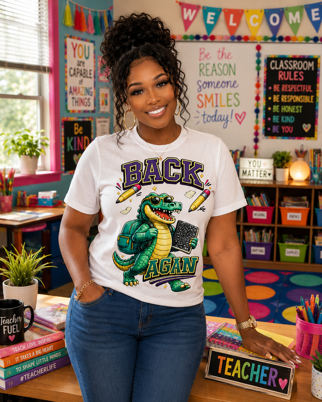 Back Again Crocodile Graphic T-Shirt — Retro School Backpacker Tee