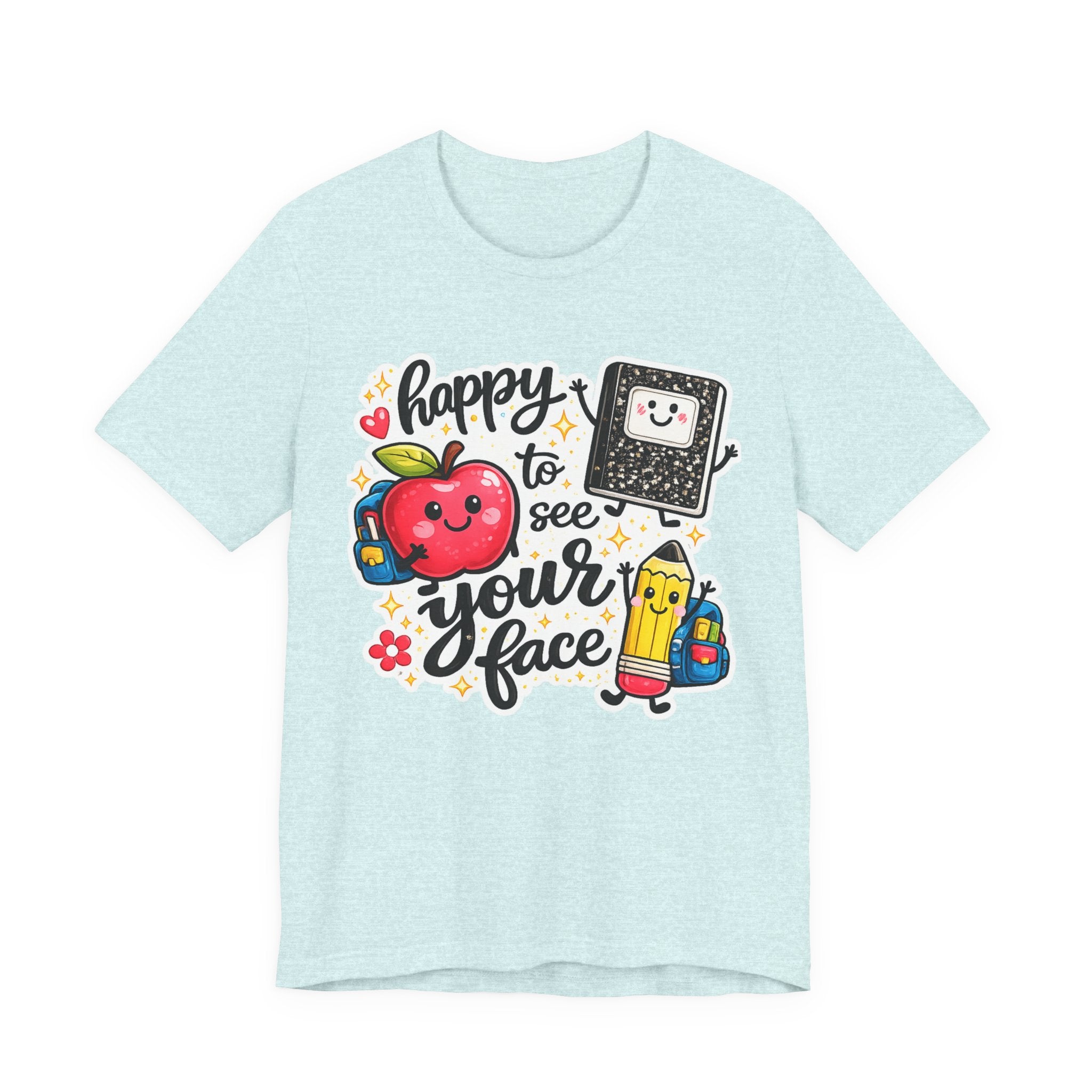 Happy to See Your Face Teacher T-Shirt — Cute School Apple & Pencil Back-to-School Tee