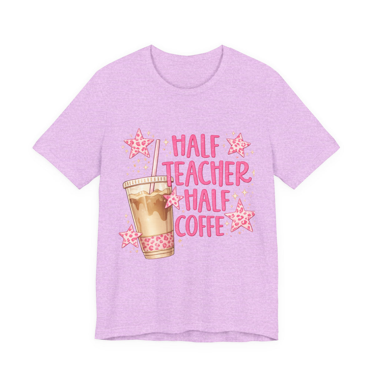 Half Teacher Half Coffee T-Shirt — Cute Pink Iced Coffee Teacher Tee