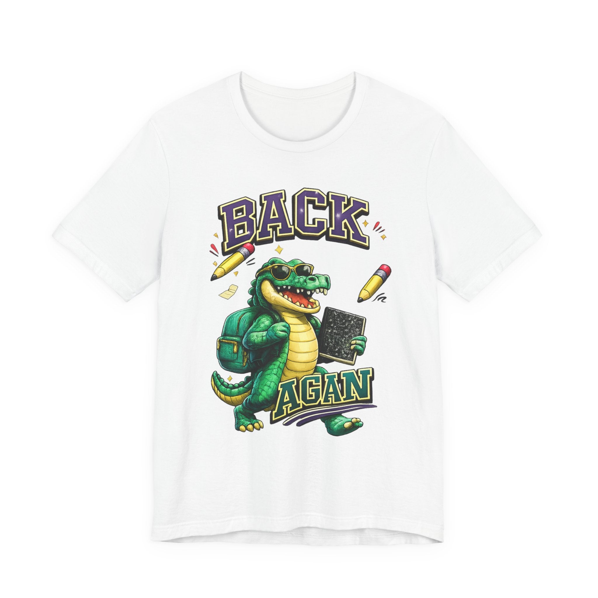 Back Again Crocodile Graphic T-Shirt — Retro School Backpacker Tee