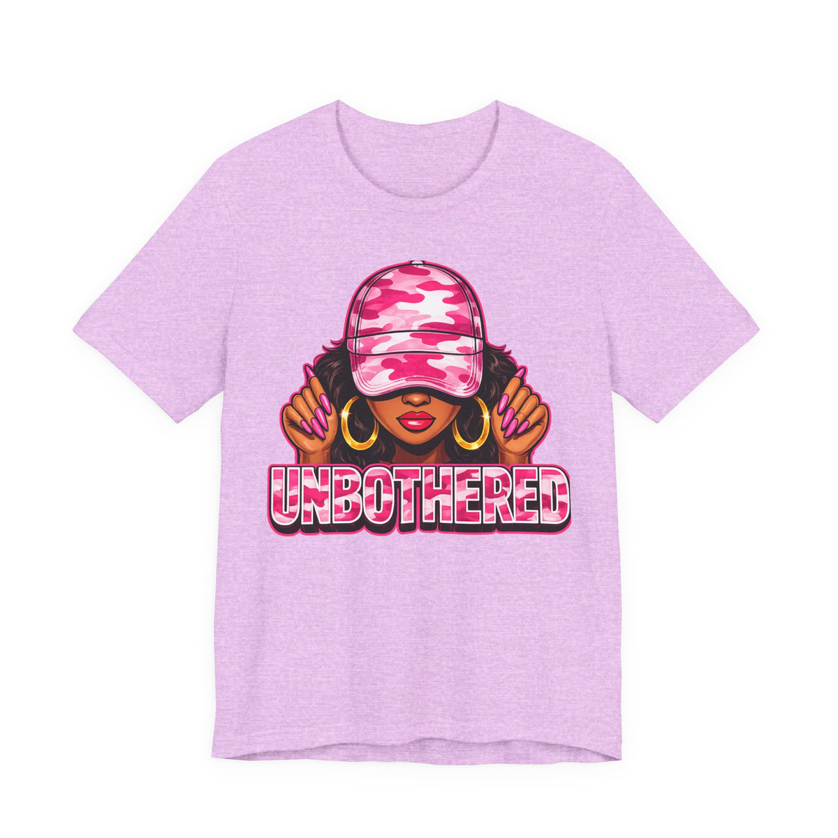 Unbothered Pink Camo Tee — Women’s Graphic 'UNBOTHERED' Shirt