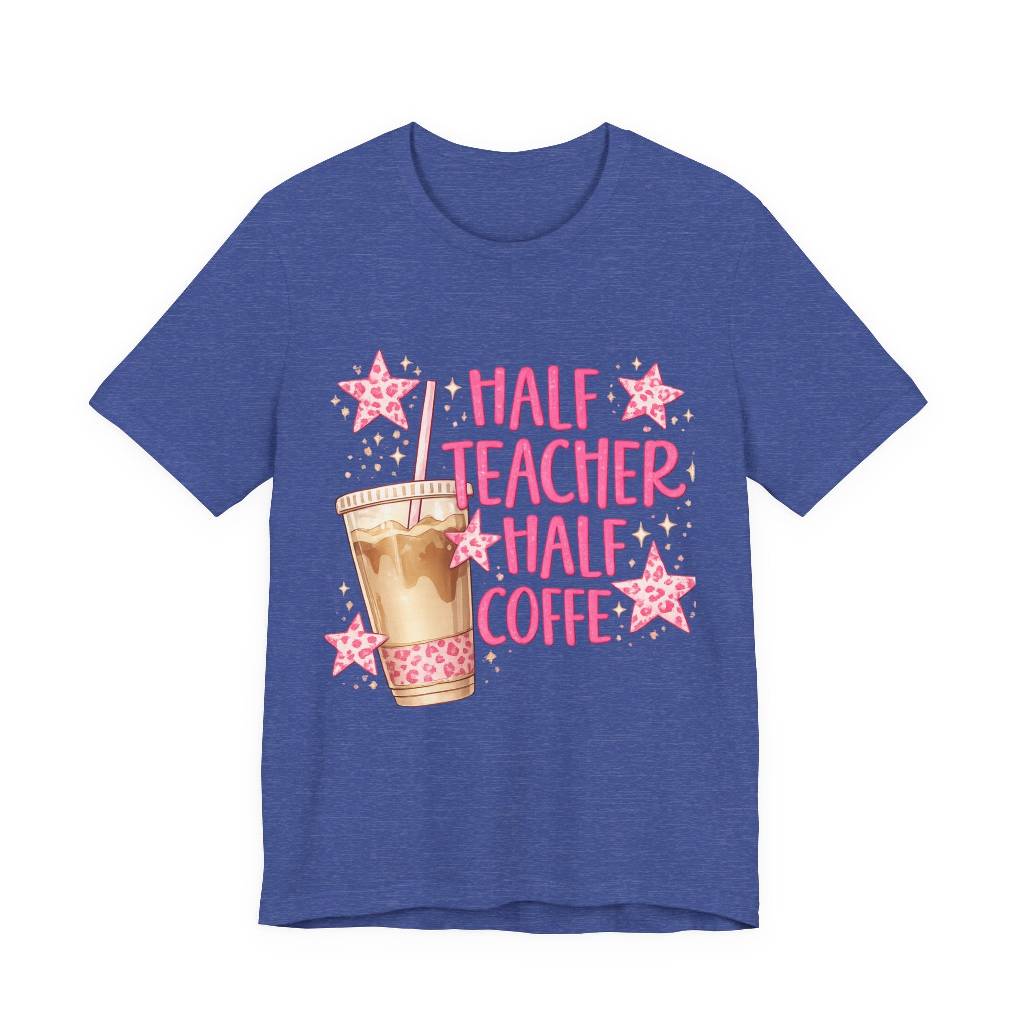 Half Teacher Half Coffee T-Shirt — Cute Pink Iced Coffee Teacher Tee