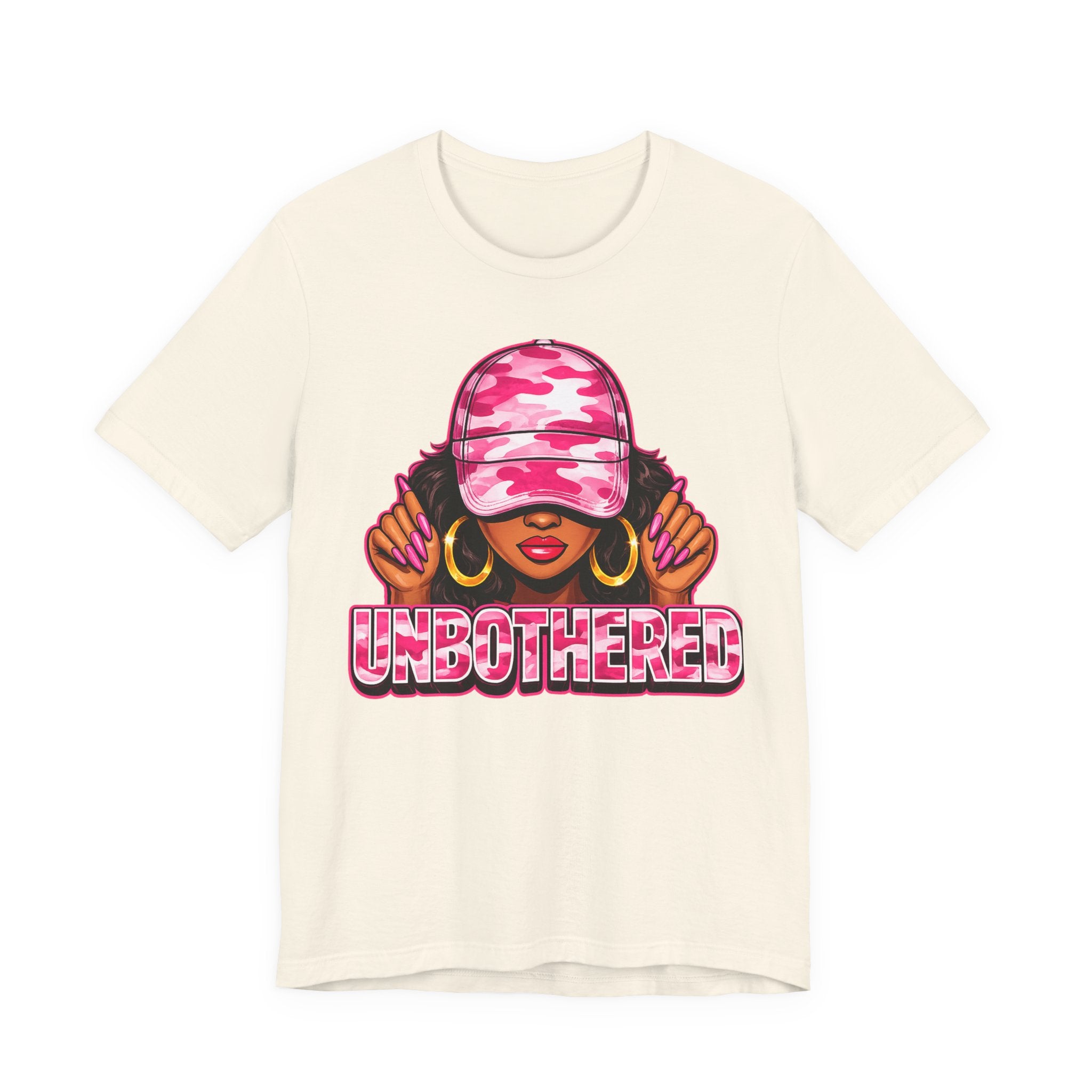 Unbothered Pink Camo Tee — Women’s Graphic 'UNBOTHERED' Shirt