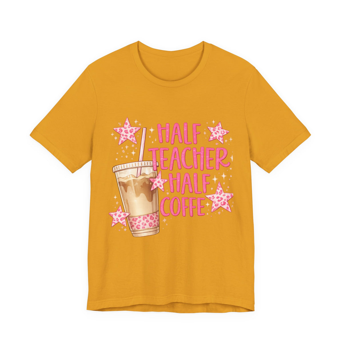 Half Teacher Half Coffee T-Shirt — Cute Pink Iced Coffee Teacher Tee