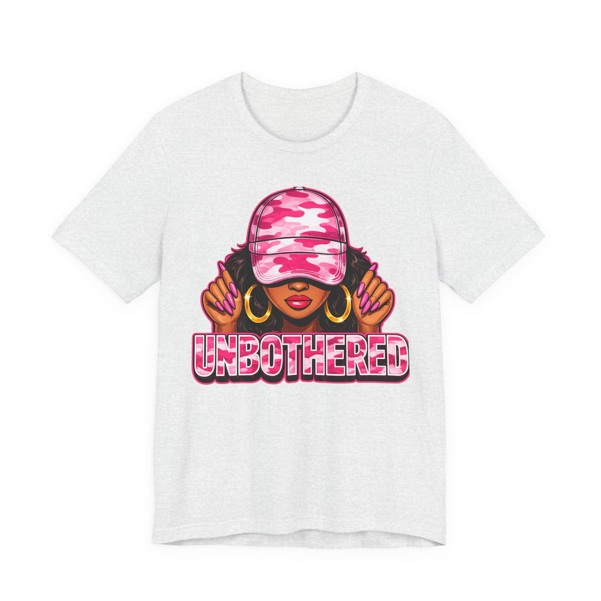 Unbothered Pink Camo Tee — Women’s Graphic 'UNBOTHERED' Shirt