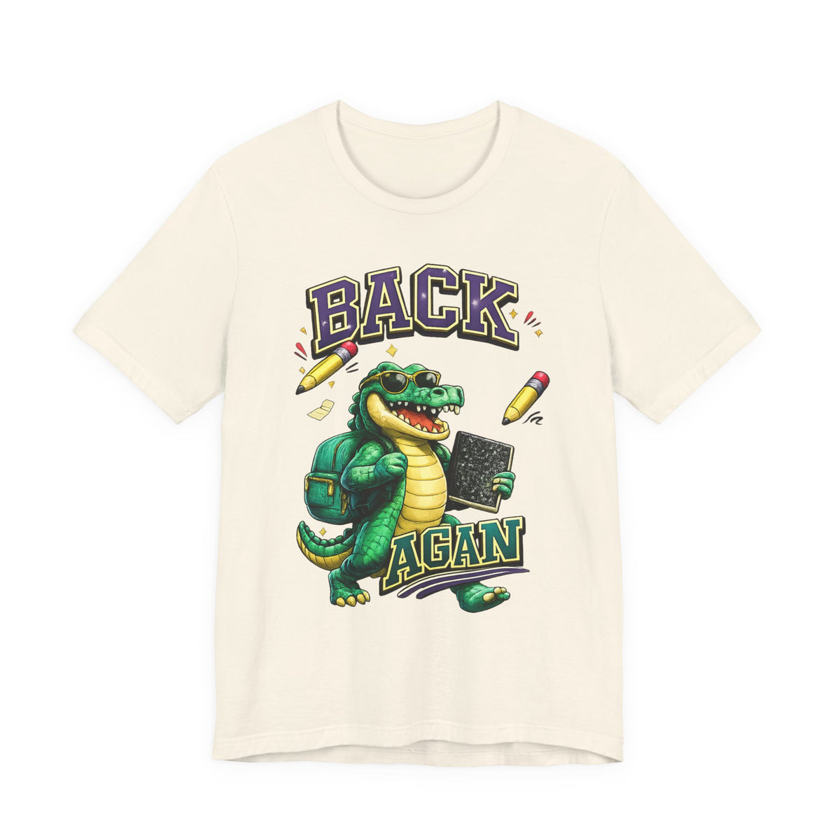 Back Again Crocodile Graphic T-Shirt — Retro School Backpacker Tee